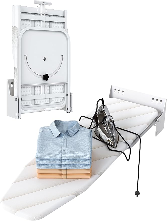 Nisorpa Wall Mounted Ironing Board 37.4" x 11.8" Fold Away 180Â° Swivel Iron Board with Heat Resistant Cover in Wall Ironing Board Space Saving for Home Laundry Room