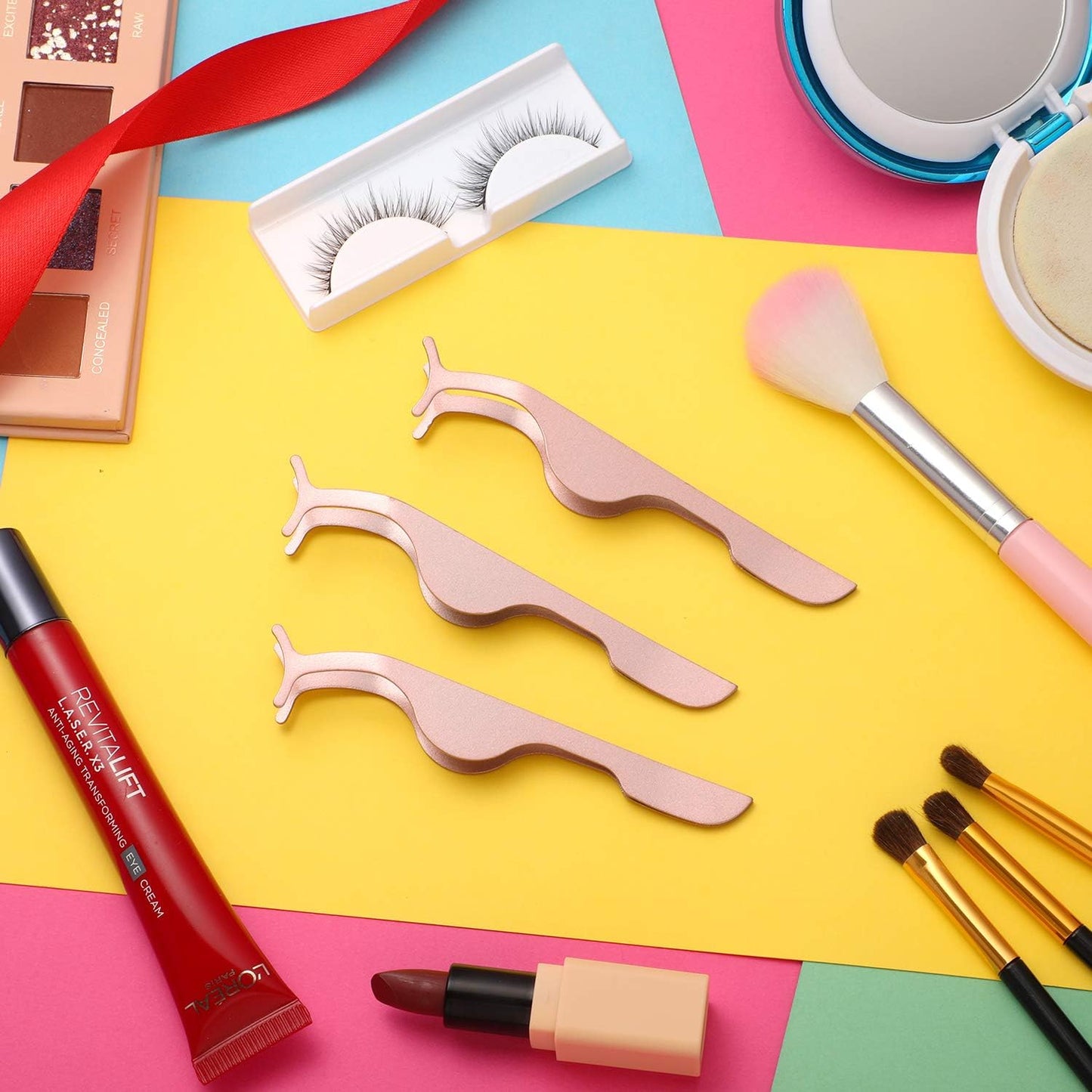 24 Pieces False Eyelashes Applicator Tool Stainless Steel Eyelash Extension Tweezers Remover Clip Tweezers Nipper Eyelash Auxiliary Clip for Women Makeup Application and Removal