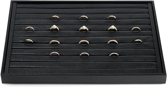 7 Slots Leather Jewelry Tray, Ring Display Tray, Earring Display Tray for Rings Earrings Coins Storage Display (Black)