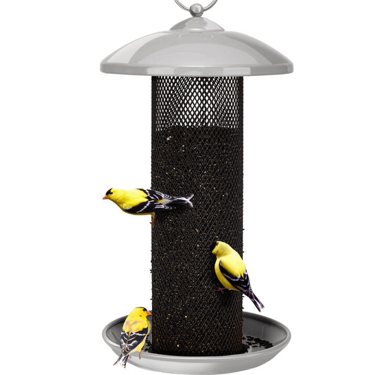 Kingsyard Finch Feeders for Outdoors Hanging, Metal Mesh Tube Bird Feeder for Nyjer/Thistle Seed, 2.5 lbs Large Capacity (Grey)