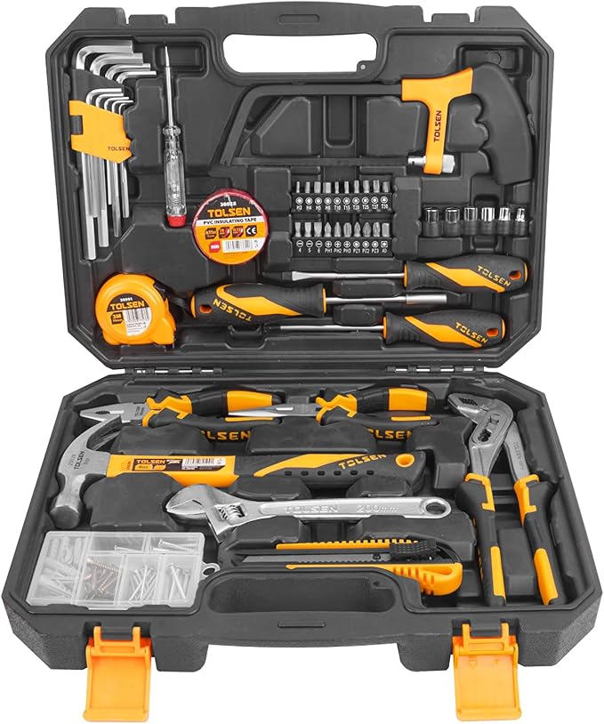 TOLSEN Tool Set for Home Maintenance and Daily Use, General Household Hand Tool kit with Plastic Storage Toolbox, 119 Pieces Home Tool Kits for All Purpose