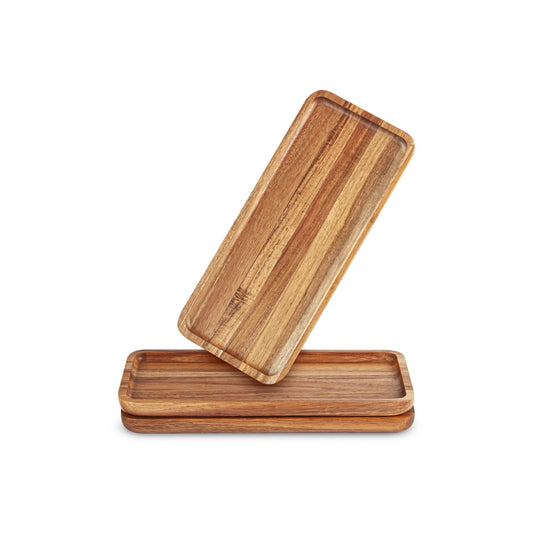 Anyvape Acacia Wood Serving Trays, Set of 3 Wooden Serving Platters for Home Decor, Food, Cheese, Fruit, Vegetables, Charcuterie, Appetizer Serving Tray(11.8 x 5.1 x 0.78 inches)