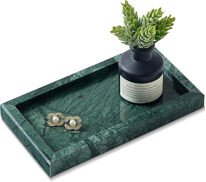 Natural Small Marble Vanity Tray, Luxury Stone Organizer for Bathroom & Kitchen | Holds Soap Dispenser, Jewelry, Perfume | Non-Resin, Non-Ceramic DÃ©cor