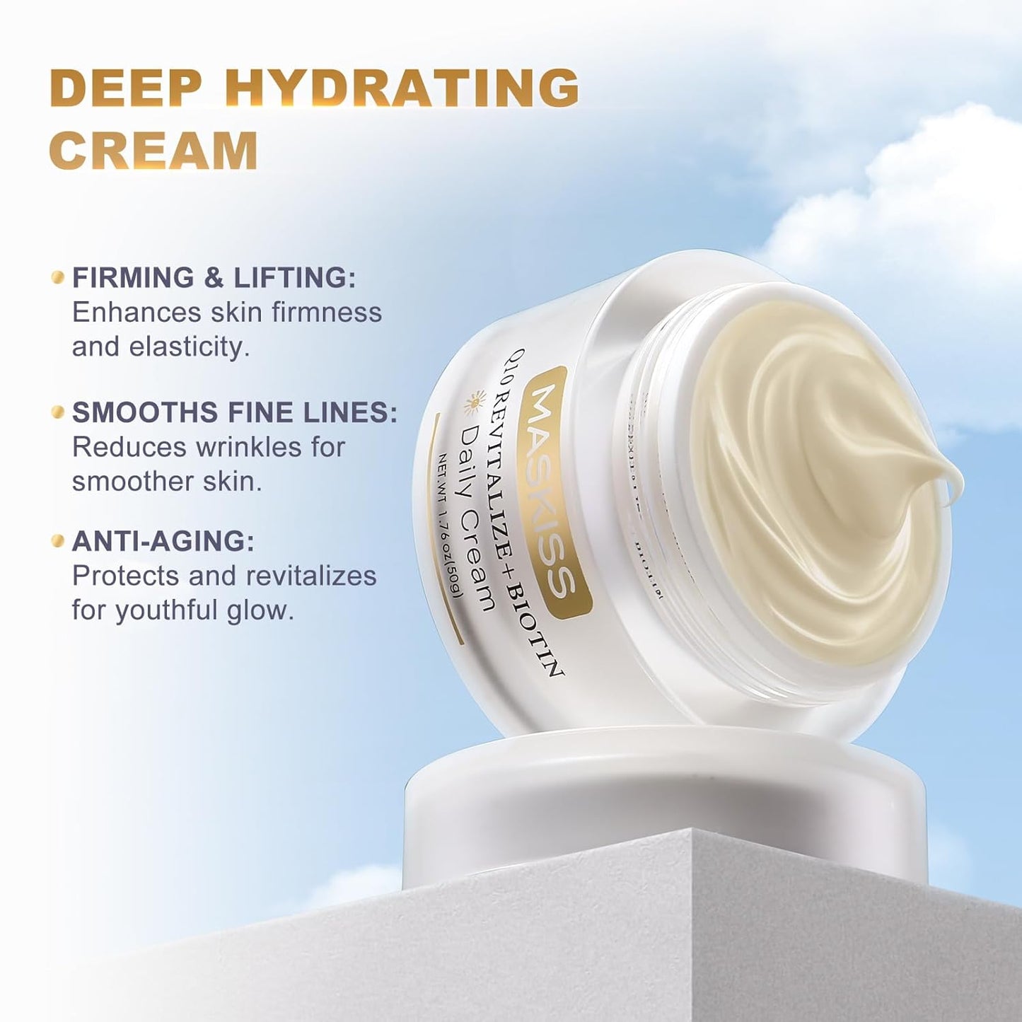 Firming Neck Cream & Anti-Wrinkle Face Cream with Coenzyme Q10, Unscented Skin Firming Neck Cream, Anti Aging Facial Moisturizer for Sensitive Skin, 1.76 Oz Jar