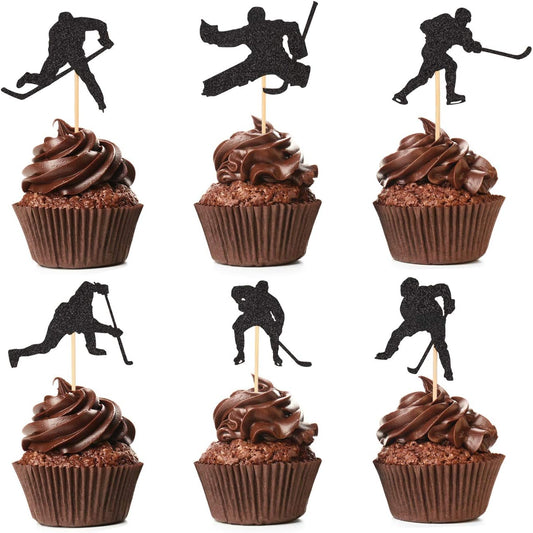 Hockey Cupcake Toppers Pack of 48 Hockey Player Cupcake Picks for Boys Ice Hockey Sport Themed Party Supplies
