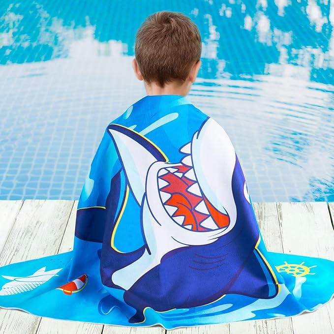 WERNNSAI Kids Beach Towel for Boys - 30” x 60” Shark Sand Free Swim Towels Pool Beach Towel for Boys Kids Quick Dry Absorbent Super Soft Beach Blanket Camping Travel Bath Shower Towel