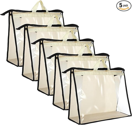 5 PCS Hanging Handbag Storage Organizer Non-Woven Transparent Dust-proof Homewares Purse Wallet Closet Storage Bag with Zipper and Handle (XL) ï»¿