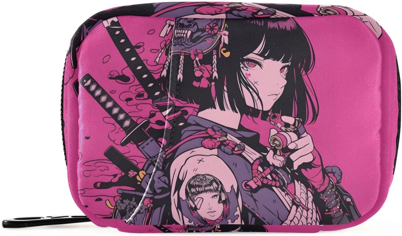 Pill Organizer Case Anime Japanese Samurai Print for Travel, Portable Pill Box 7 Days Capacity
