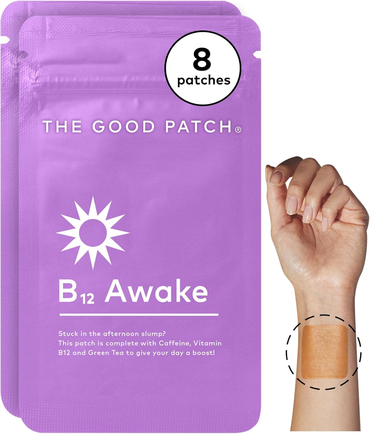 The Good Patch B12 Awake Patch, Caffeine, B12 and Green Tea Extract, Natural Plant Powered Wearable Wellness, Helps to Promote Energy (8 Total Patches)