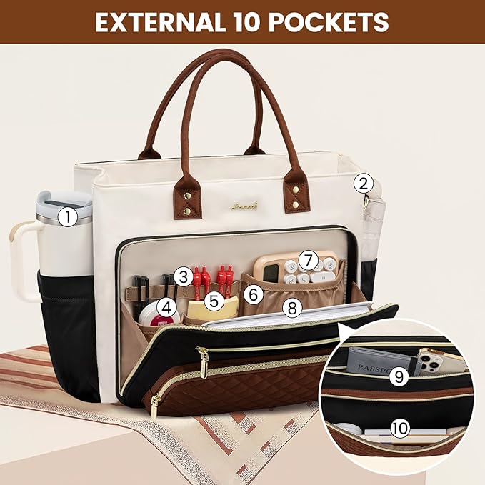 LOVEVOOK Teacher Tote Bag for Women Work, Laptop Bag With Large Cup Holder, Nurse Bags Professional Briefcase Business Computer Purses Handbag,Light Pink,15.6 Inch