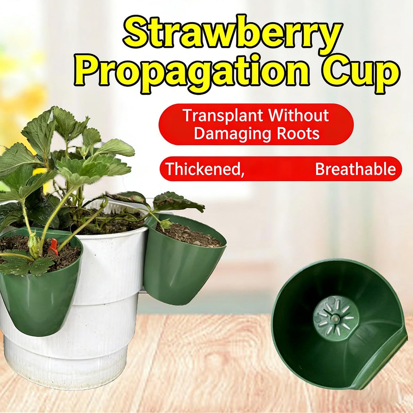 Tsophreniq Strawberry Propagation Cups, Breathable Strawberry Propagation Cup with Forks and Aeration Holes, Breathable Nursery Pots for Home Garden