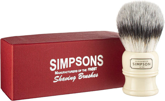 Alexander Simpsons Trafalgar 1 Shaving Brush - T1 Synthetic High Density Fibre Faux Handle Ivory - Simpson Shaving Brushes - Wet Shave Deluxe Thick & Luxurious Lather Dense Extra Soft Bristles