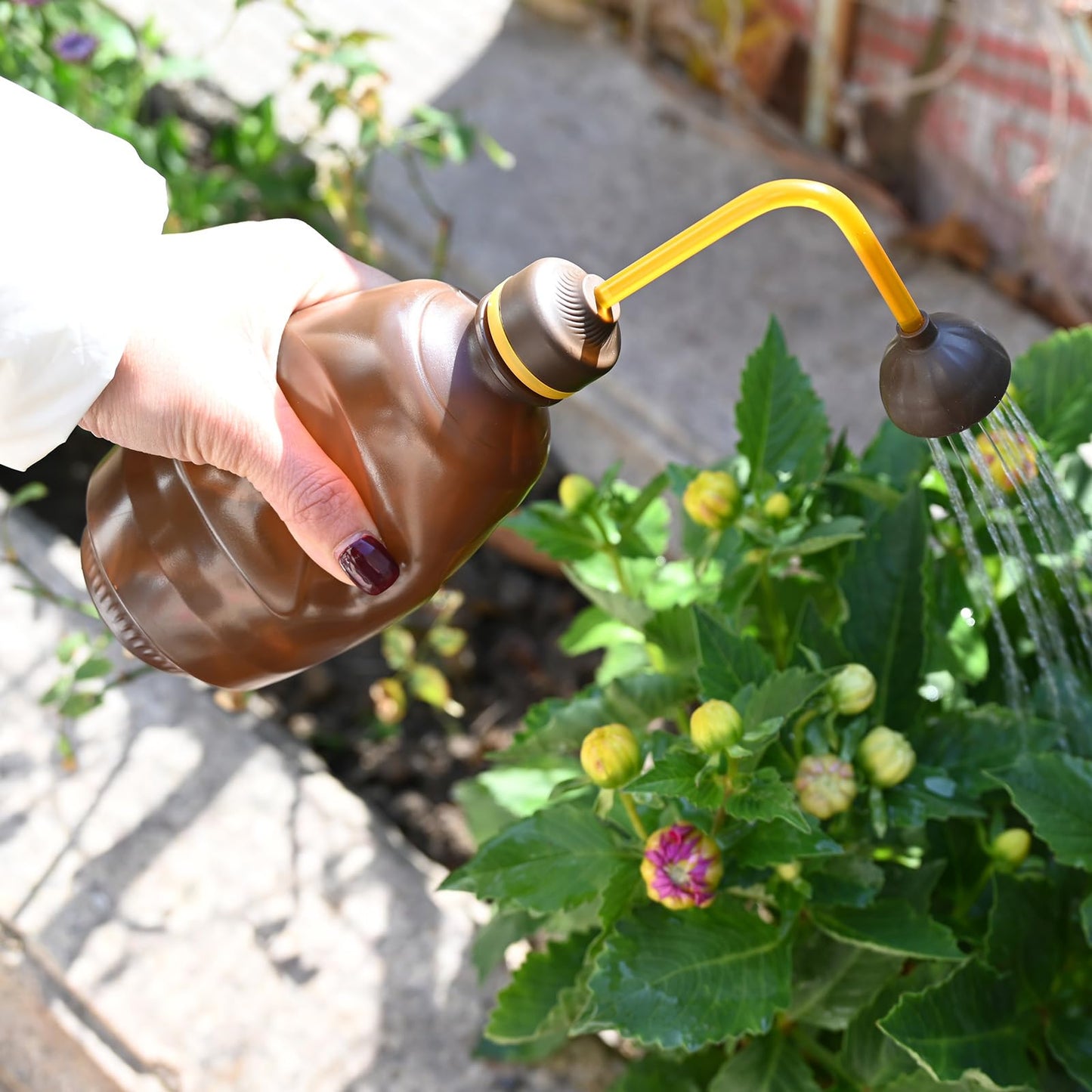 Watering Can for Seedlings, Tiny Watering Bottle for Small Desk Plants Andsucculent Plants 0.45L (Brown)