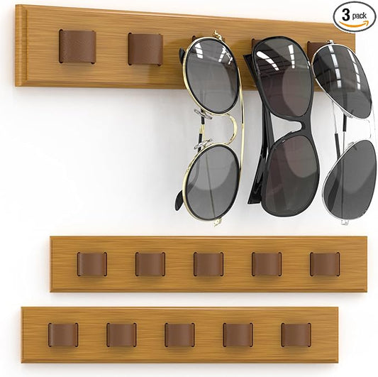 3 Pack Sunglass Organizer, Wall Mounted Sunglasses Organizer, Wooden Glasses Holder Sunglass Holder, Sunglasses Rack for Hanging Your Multiple Eyeglasses, for Wall, Home Decor(Wood Color)