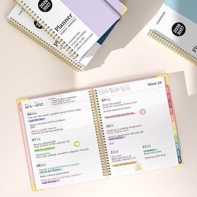 Forvencer Academic Planner 2026-2027, July 2026-June 2027 Weekly & Monthly Hardcover Calendar Planner, 6" X 8", Daily Agenda Book, School Office Notebook College Teacher Student Organizer A5, Pink