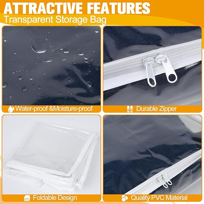 Plastic Storage Bags with Easy-Glide Zipper, Pack of 8, Durable Clear Vinyl Zippered Storage Bags for Clothes Sweaters Comforters Blankets Sheets Bedding (18 x 15 x 9 Inch)