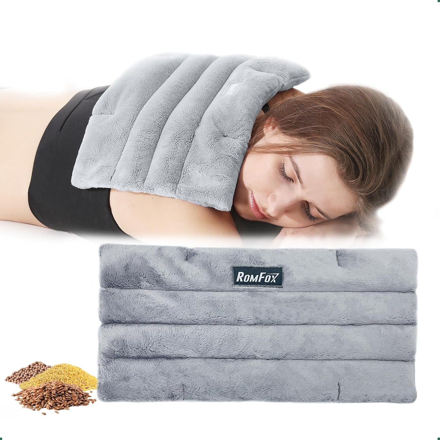 Romfox Microwavable Heating Pad for Pain Relief, Moist Heat for Cramps, Muscles, Joints, Back, Neck and Shoulders, Heat Compress Pillow, for Both Hot and Cold Therapy (11.8 * 5.9 Unscented)