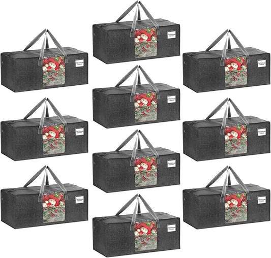 VENO 10 Pack Heavy Duty Moving Bags, Christmas Storage Bins with Lids, Transparent Window Design, Alternative to Moving Boxes, Storage Bags for Clothes, Blankets, Comforters, Pillows (Gray, 10 Pack)