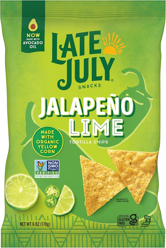 LATE JULY Snacks Jalapeno Lime Tortilla Chips, 6 Oz Bag