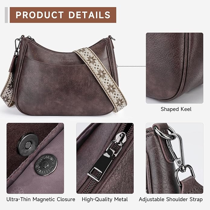 APHISON Trendy Leather Crossbody Purse with Adjustable Strap, Women's Shoulder Handbag