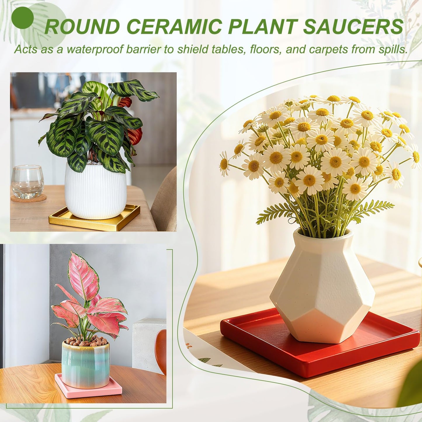 YELARXI 7.5 Inch Ceramic Plant Saucers, Square Flower Planter Water Trays Ceramic Plant Saucer Pot Tray -Fitting for (Outdoor/Indoors/Garden/Planting/Water/Flower/Coffee) Green Blue