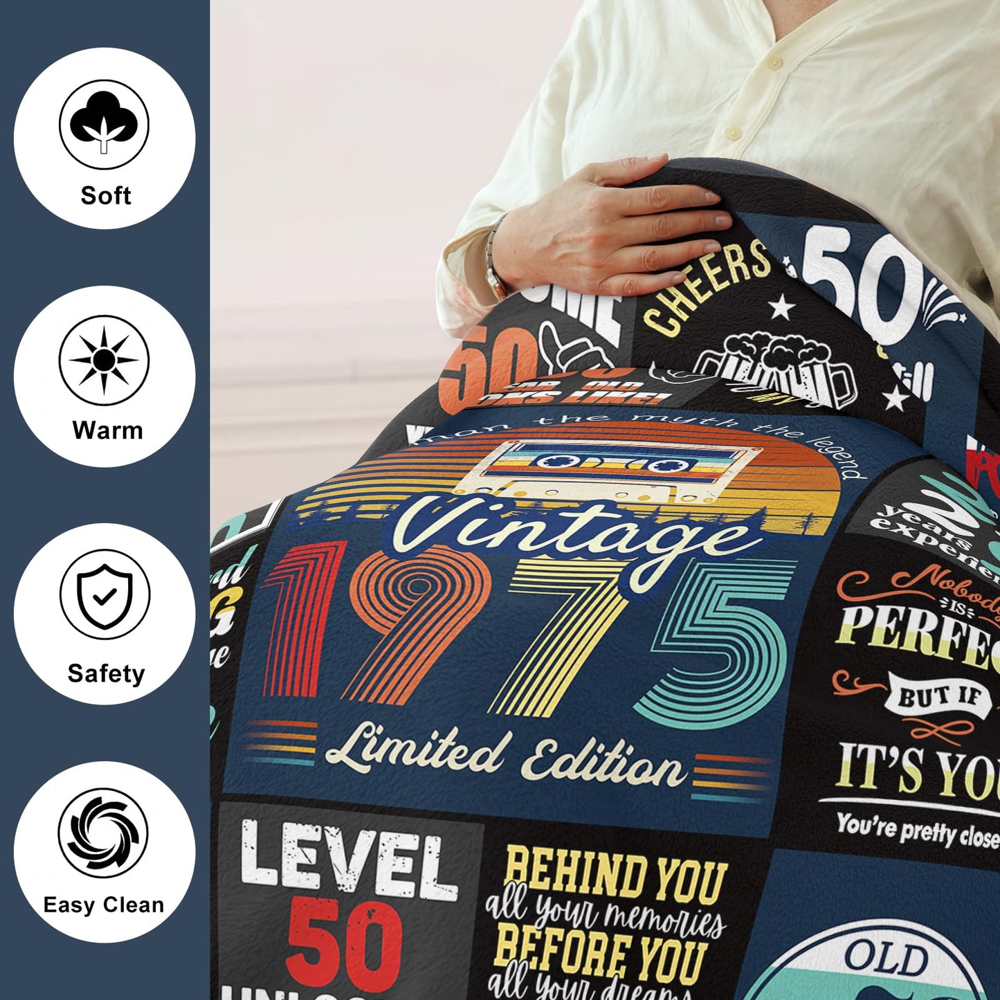 Kesidilo 50th Birthday Gifts for Him, 1975 Birthday Blanket, 50th Birthday Gifts for Men Funny, Mens 50th Birthday Gift Ideas, 50 Year Old Gifts for Men