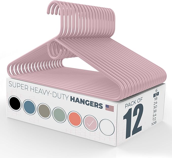Neaties Super Heavy Duty Clothes Hangers 12 Pack â Made in The USA - 10lb Capacity, Thick Plastic Hangers for Pants, Coats, Jackets, Jeans and Adult Clothing â Pink
