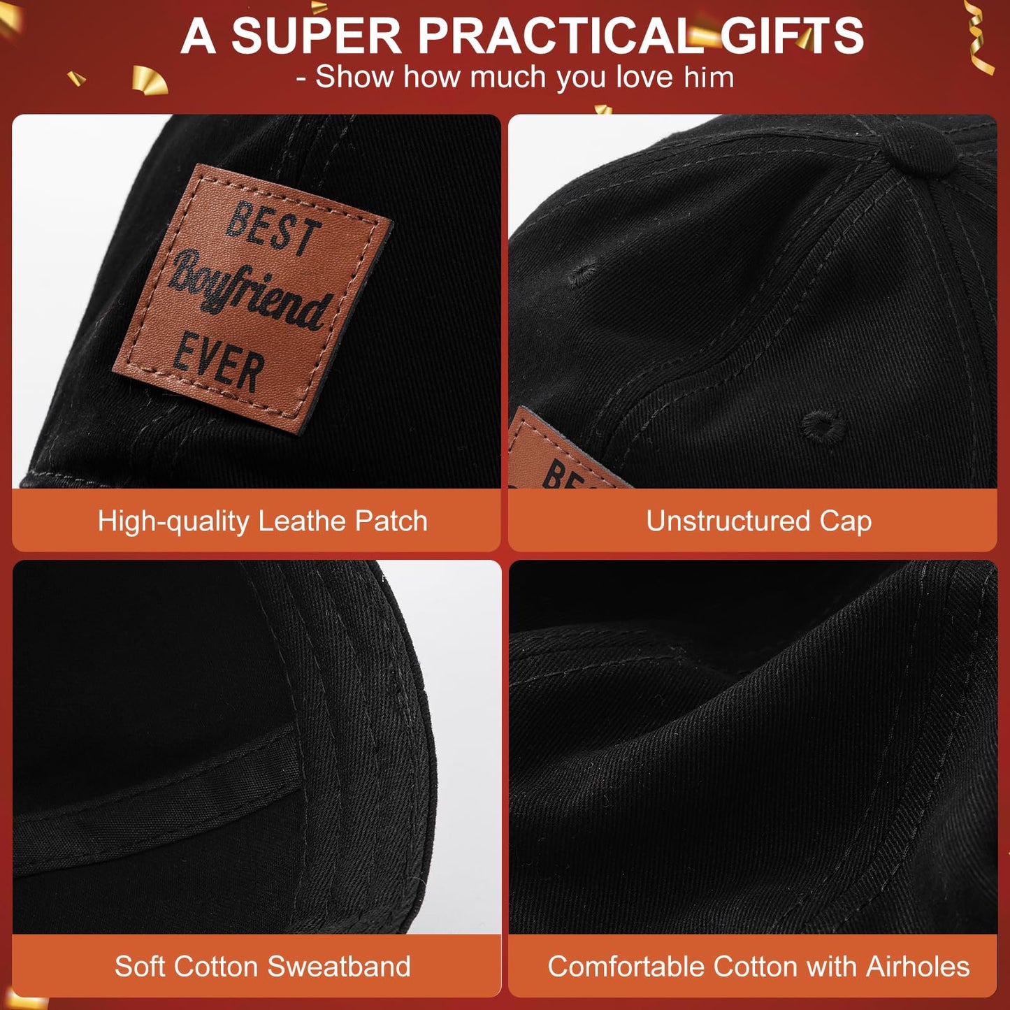 MEINICY Boyfriend Valentines Day Gifts, Anniversary Birthday Valentines Day Gifts for Him Boyfriend Dad Hat Black