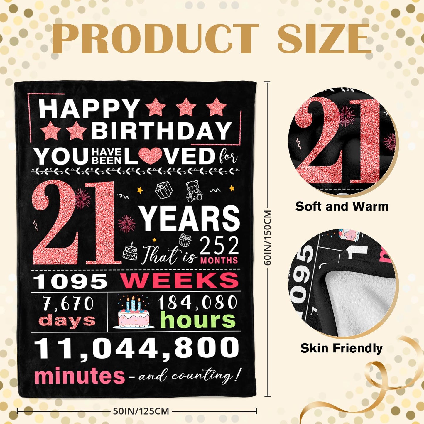 21st Birthday Gifts for Her - Cool 21st Birthday Gift - 21 years old Bday Decorations for Her - Bday Presents for Women - Presents for 21 Years Old Birthday Female Women - Throw Blanket 50"x60"