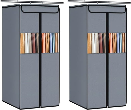 Zilink Garment Bags for Clothes Storage 40" Suit Bags for Closet Storage with Clear Window Space Saving Hanging Garment Bag for Suits, Shirts, Short Skirts, Grey, 2-Pack