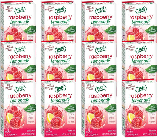 True Citrus Raspberry Flavored Lemonade Drink Mix, Non GMO, 10 Counts, 1.06 Ounces (Pack Of 12)