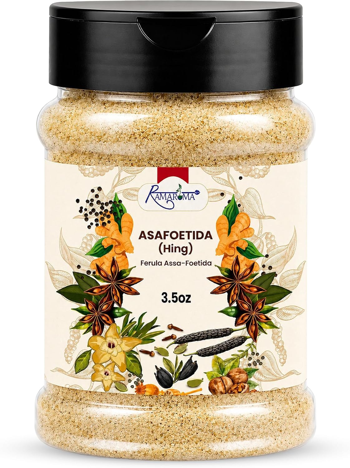 Ramaroma Asafetida (Hing) Ground 3.5oz (100g) ~ All Natural | Salt Free | Vegan | Non-GMO | Asafoetida Indian Spice | Best for Onion Garlic Substitute