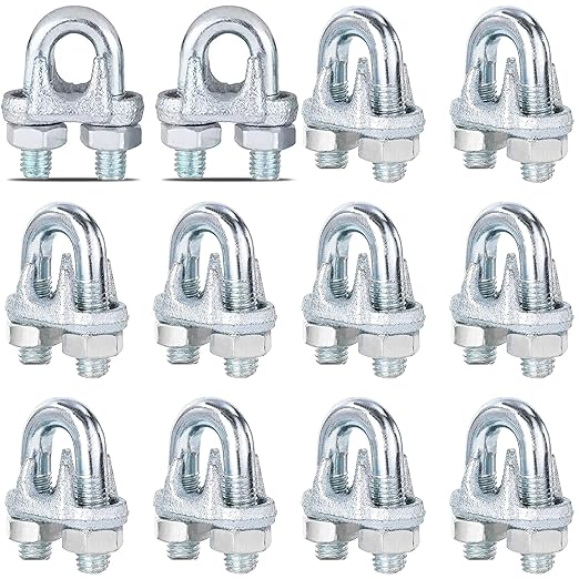 12PCS 3/8" M10 Zinc-Plated Wire Rope Clamps â Heavy Duty U-Bolt Cable Clips (Silver)