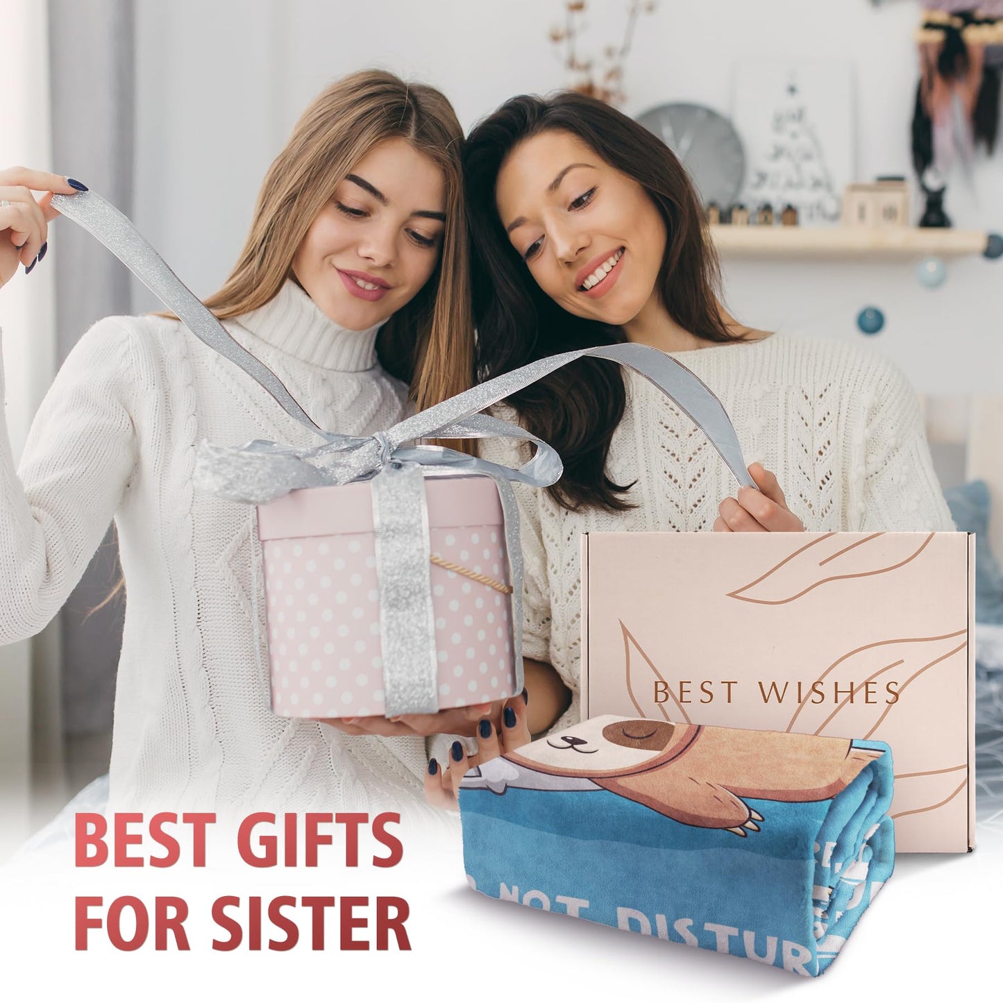 Funny Gifts for Sister, Sisters Birthday Gifts, Sis is Charging Sloth Blanket 50"x60", Present for Big Sisters from Sis Brother, Best Sis Ever Gift for Women, Super Soft Throws Blanket for Sister