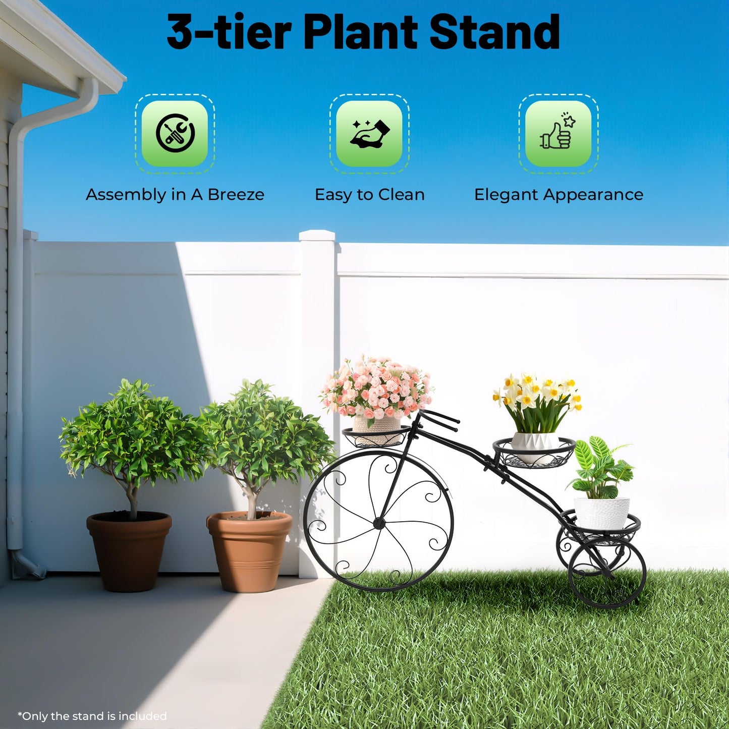 Tricycle Plant Stand, Metal Bicycle Planter With Three Baskets, Flowerpot Holder Bicycle Display Rack Shelf For Entryways, Living Rooms, Sunny Windows, Staircases, Screened Terraces