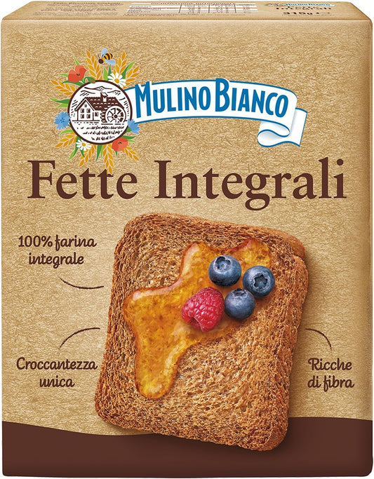 Mulino Bianco Fette Integrali 11.11oz (315g) – Authentic Italian Whole Wheat Toasted Bread – High in Fiber, Perfect for Breakfast, Snacks, and Appetizers – Made with Natural Ingredients and No Palm Oil