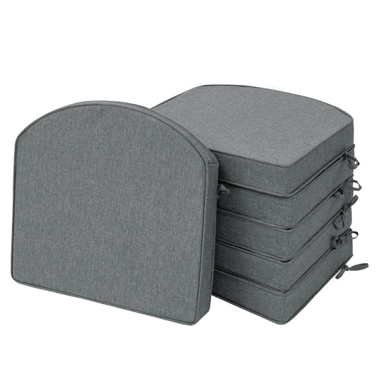 Fitfree Outdoor Chair Cushions, Fade-Resistant & Water-Resistant, D Shaped Patio Furniture Seat Chair Pads Replacement with Ties, Non-Slip Bottom, Removable Cover, Set of 6, 18.5 x 16 Inch, Dark Grey