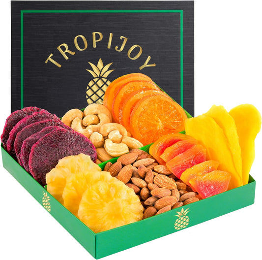 Dried Fruit Gift Basket - 7 Tropical Flavor Dried Fruit Basket Gift |12.5oz Soft Dried Fruit and Nuts Gift Basket - Dry Fruits Gift Box | Healthy Food Gifts for Men Food Gift Baskets for Women Dad Mom