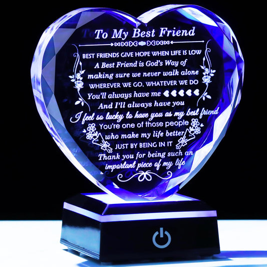 Arikyrist Best Friend Birthday Gifts with Colorful LED Base Crystal to My Best Friend Heart Gifts Friendship Gift for Women for Christmas Female Friend Gift Ideas BFF Gift for Her, Bestie Gifts