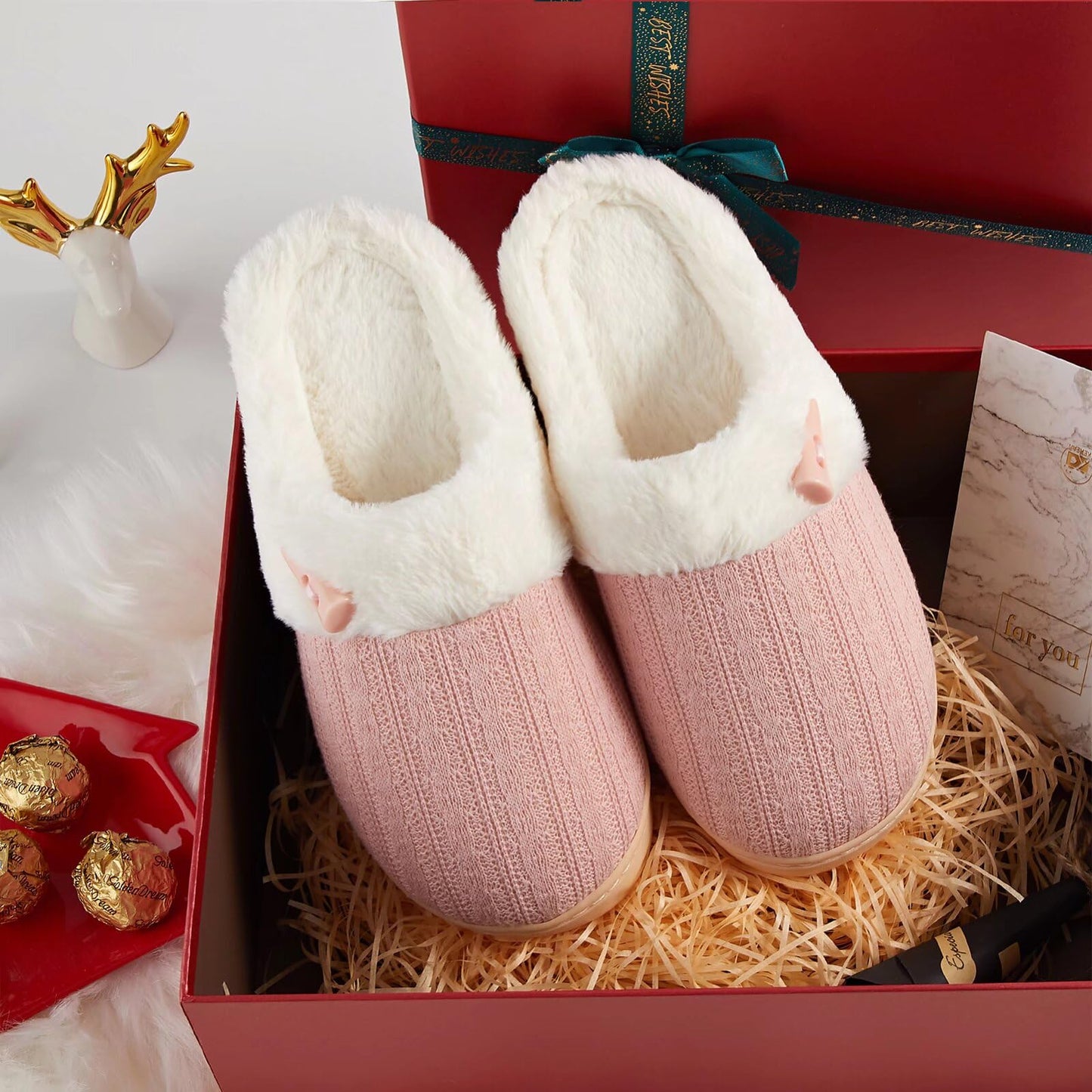 NineCiFun Women's Slip on Fuzzy Slippers Memory Foam House Slippers Outdoor Indoor Warm Plush Bedroom Shoes Scuff with Faux Fur Lining size 7 8 pink