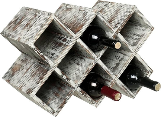 NIBHZ Wooden Wine Rack Desktop Simple Diamond Lattice Wine Display Storage Rack Household Small Wine Cabinet Solid Wood Wine Rack,Grey