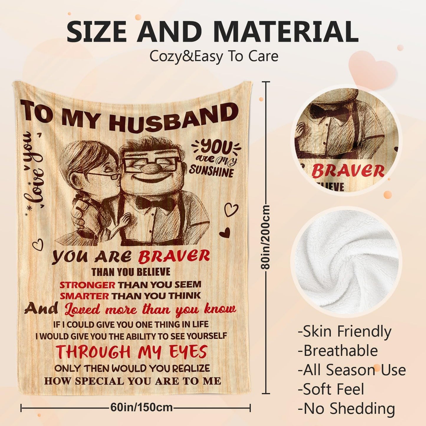 Birthday Gifts for Husband from Wife - Anniversary Wedding Gifts for Men - Romantic Love Present for Him - Christmas Fathers Valentines Day Birthday Gift Ideas for Husband - to My Man Blanket 60"x80"