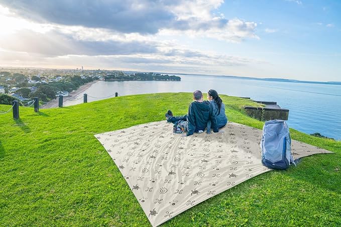 WEKAPO Beach Blanket Waterproof Sandproof Oversized Extra Large Sand Free Beach Mat with Stakes, Storage Bag - Essentials for Outdoor Beach, Picnic (Light Small Sea Turtle, 11 X 9 FT (1~10 Person))