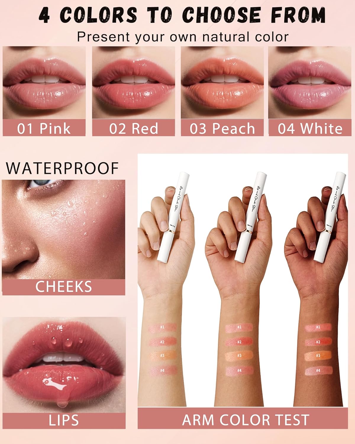 PH Color Changing Lipstick, Waterproof Temperature Color Change Lip Balm, Multi-Use Lip and Cheek Tinted Lip Gloss, Long-Lasting Hydrating Moisturizing Lip Tint, Festival Makeup Gift for Women-02 Red