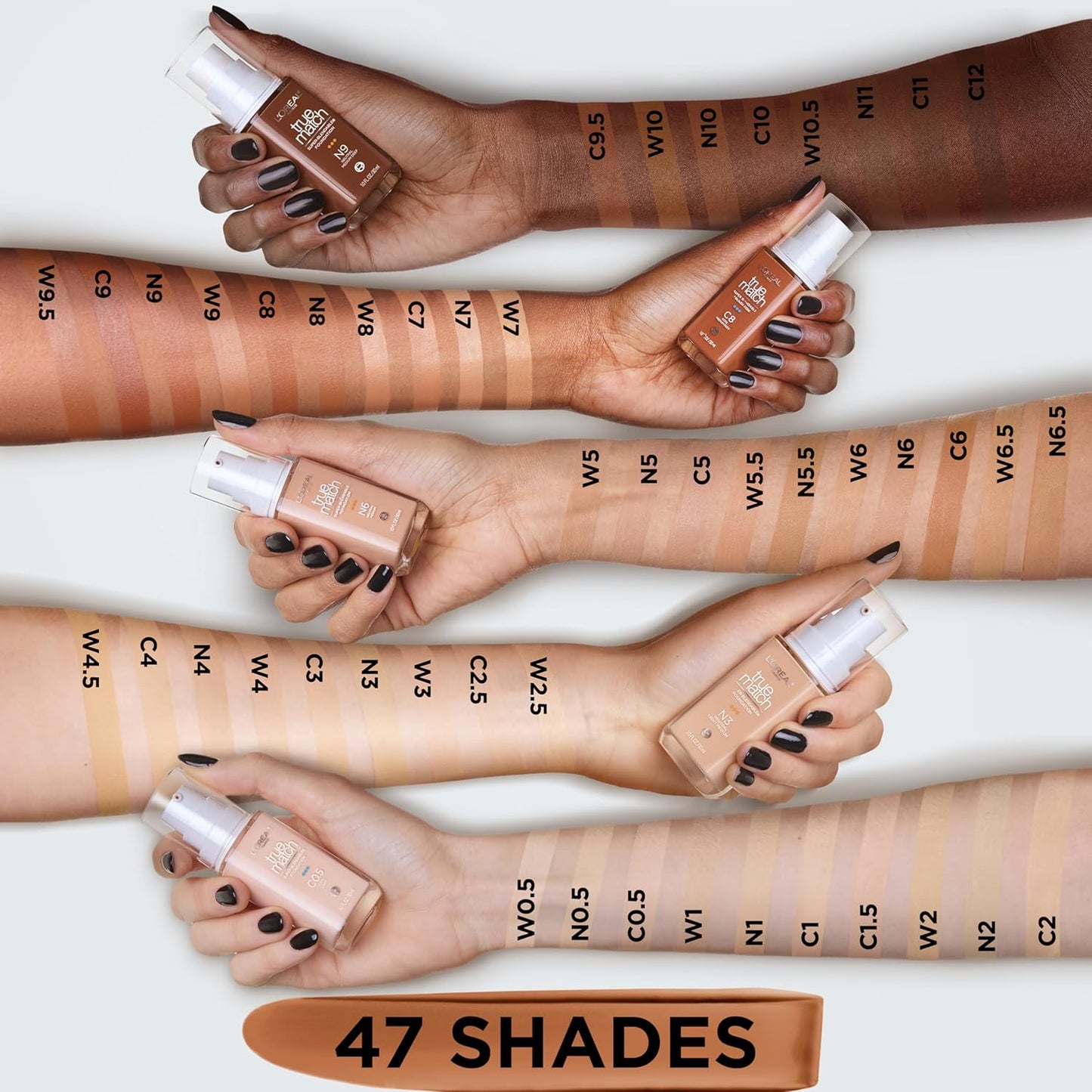 L'Oreal Paris True Match Super-Blendable Foundation, Medium Coverage Liquid Foundation Makeup, W10.5, Deep, 1 Fl Oz