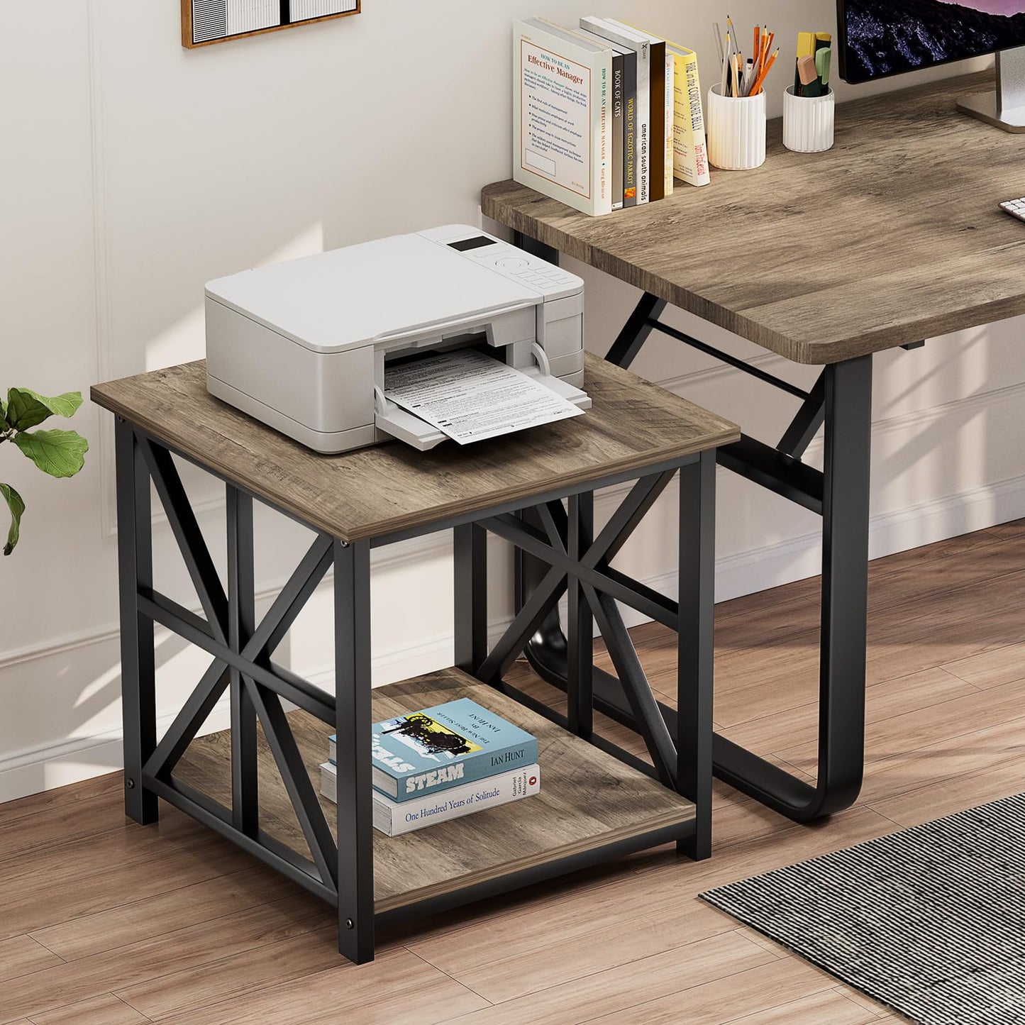 GreenForest Side Table, 50cm End Table with 2-Tier Storage Shelf, Square Small Bed Side Table for Living Room, Farmhouse Sofa Nightstand for Bedroom Office, Grey Wash