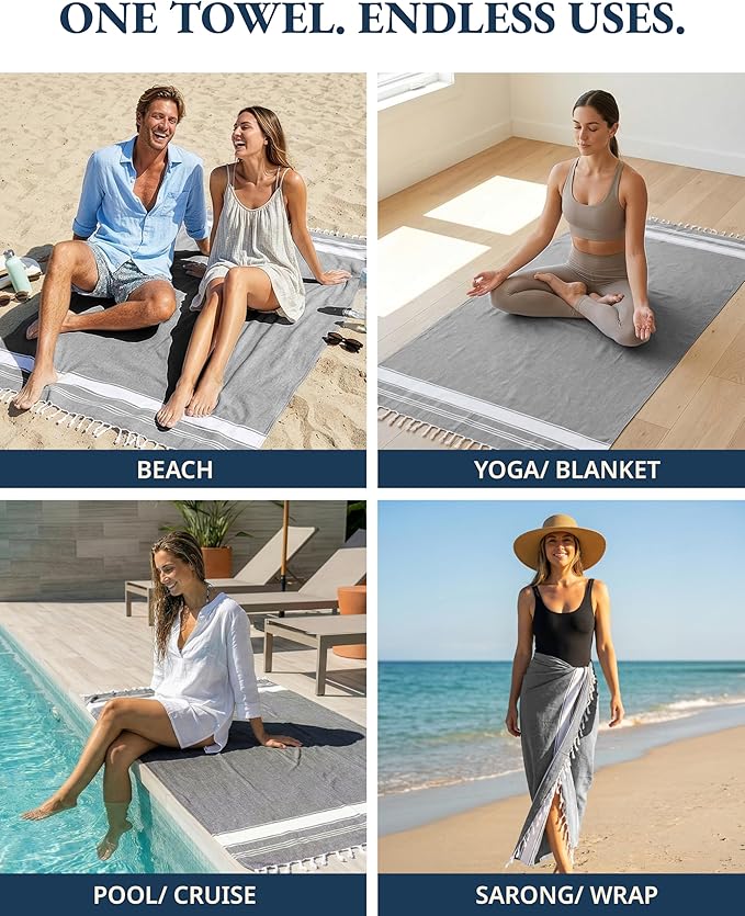 LANE LINEN Beach Towel, 2 Pack Beach Towels Oversized, 39"x71", Quick Dry Pool Towels for Adults, Absorbent Sandproof, Lightweight Travel Beach Towel - Alloy