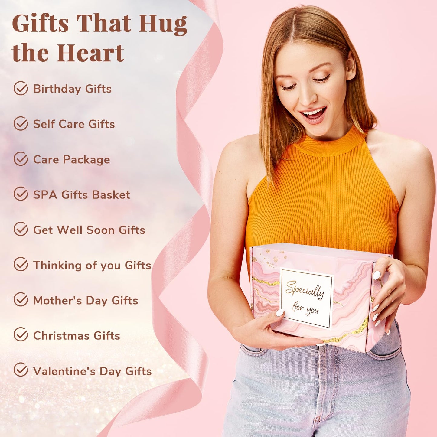LuckyBundle Birthday Gifts for Women - Luxury Self Care Gift Basket for Her, Mom, Sister, Bestied Coworker - Unique Spa Care Package with Flannel Blanket - Ideal for Mother's Day, Get Well Soon