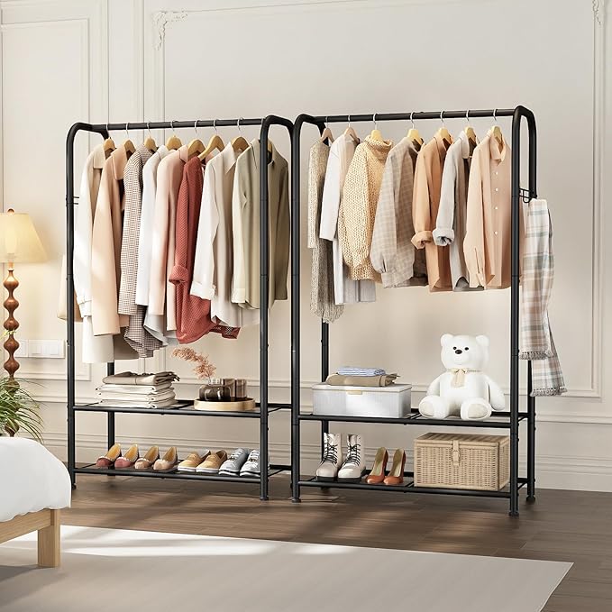 SINGAYE Clothing Racks For Hanging Clothes Rack Portable Closet Garment Coat Rack With Shelves Heavy Duty Hanger Stand Wardrobe Free Standing Closet