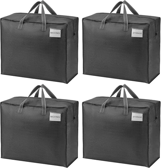 VENO 4 Pack Moving Bags, Christmas Storage Containers, Storage Totes, Zipper On Top, Sturdy, Storage Bags for Camping, Clothes, Bedding, Comforters, Pillows (22 Gallon Dark Gray, 4 Pack)
